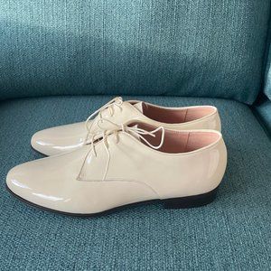 J. CREW CREAM PATENT LEATHER OXFORDS WITH GROSGRAIN TRIM NEW SIZE 8